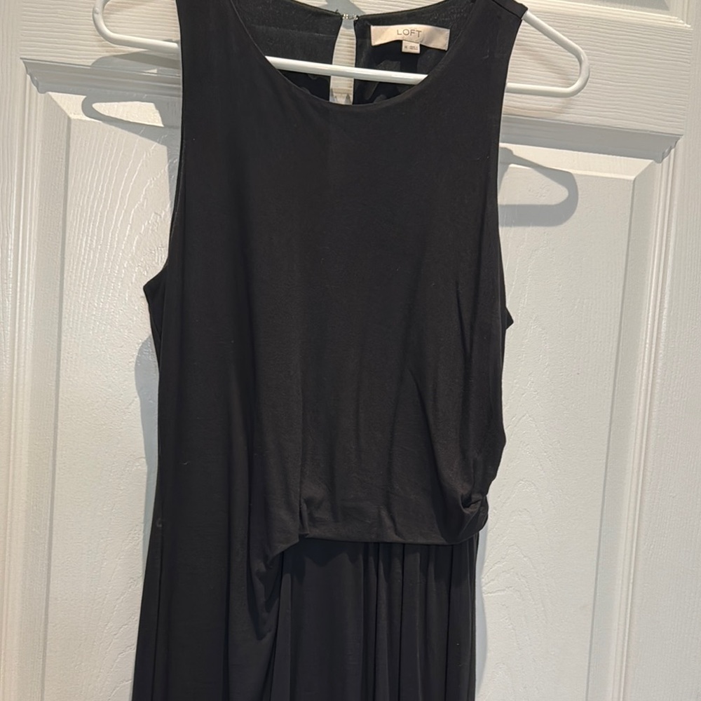 LOFT Black Sleeveless Sheath Dress Midi Crew Neck